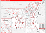 Wilmington-Newark Metro Area Wall Map Red Line Style